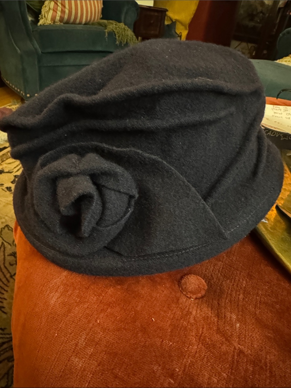 Parkhurst Navy Wool Cloche Hat with Rosette
